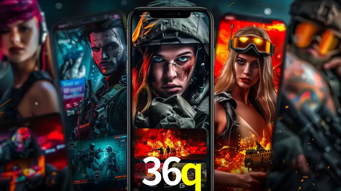 Montagem de telas de celular mostrando diversos personagens, masculinos e femininos, de um jogo de tiro, ilustrando a diversidade de equipes de e-sports para apostar no 36q.