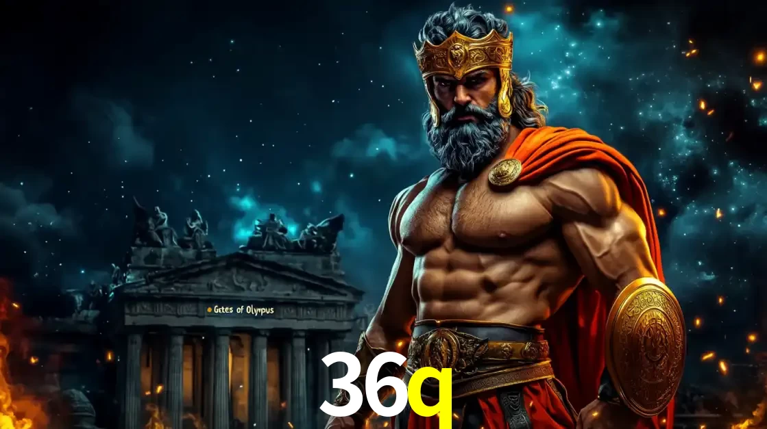O poderoso Zeus do jogo de slot Gates of Olympus em frente ao seu templo, pronto para lançar multiplicadores divinos e prêmios épicos no cassino online 36q.