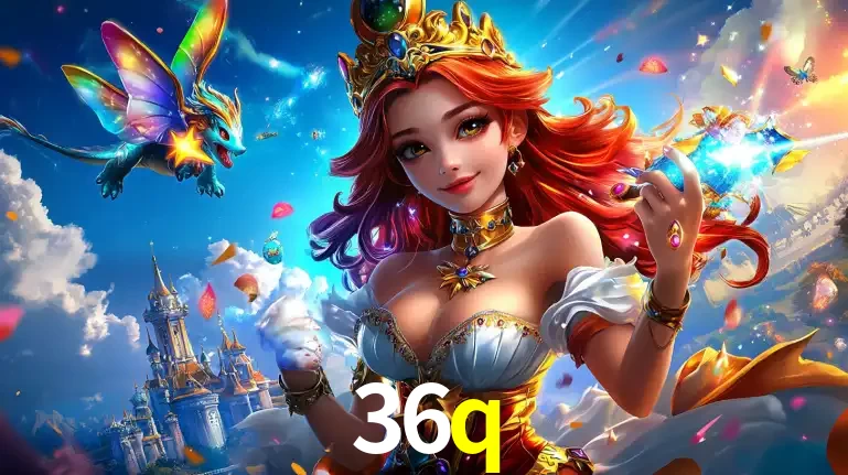 A princesa de um reino de fantasia mágico, com seu pequeno dragão, apresentando um mundo de prêmios encantados nos jogos de caça-níqueis do cassino 36q.