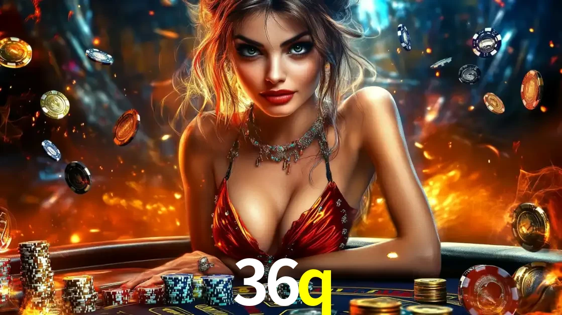 Mulher em uma mesa de cassino com pilhas de fichas e um fundo de fogo, pronta para uma rodada de altas apostas nos jogos de mesa emocionantes do cassino 36q.